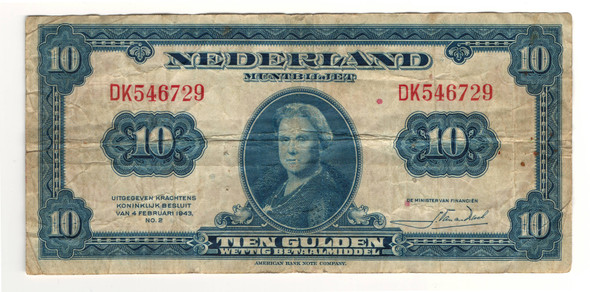 Netherlands: 1943 10 Gulden Banknote